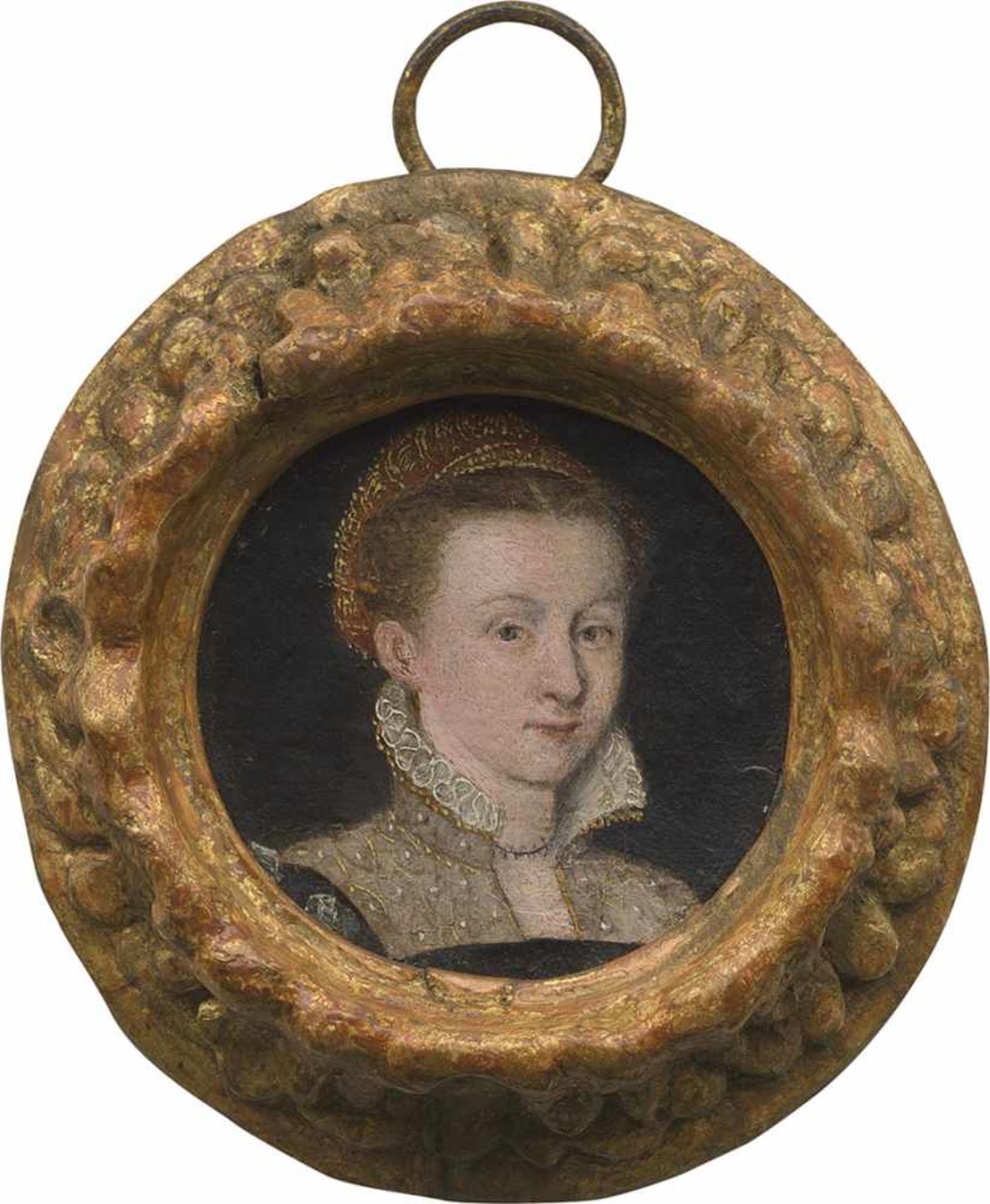 Venezianisch: um 1560. Bildnis einer jungen Frau in schwarzem Kleid mit geschlitzten Ärmeln, Gaze