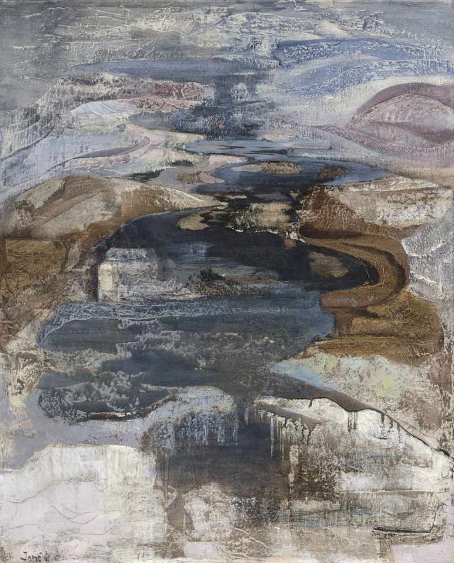 Jené, Edgar: "Val de Loire""Val de Loire"Mischtechnik mit Öl auf Leinwand. 1961.100 x 80 cm.Unten