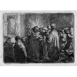 Rembrandt Harmensz. van Rijn: Der ZinsgroschenDer Zinsgroschen. Radierung. 7,4 x 10,4 cm. Um 1634.