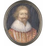 Hilliard, Laurence - Werkstatt: Bildnis eines bärtigen Mannes in goldbesticktem rosa Wams mit weißer