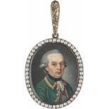 Deutsch: um 1770/1775. Bildnis eines Würdenträgers in goldbestickter grüner Jacke mit preußischem