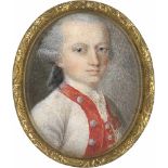 Französisch: um 1760. Bildnis eines jungen Mannes in weißer Uniform mit roten Revers und Weste,