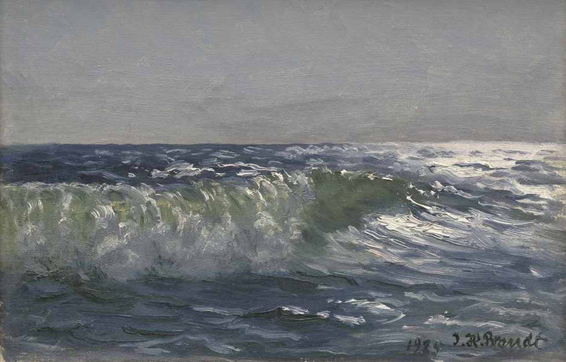 Brandt, Johannes Herman: MeeresbrandungMeeresbrandungÖl auf Leinwand. 1925.18 x 28 cm.Unten rechts