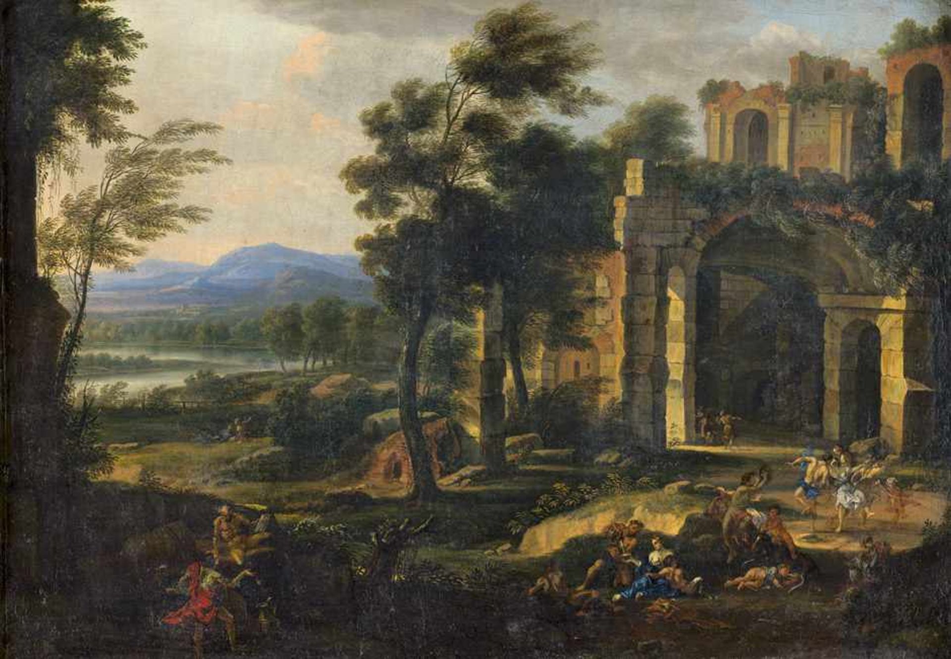 Dughet, Gaspard - Umkreis: Arkadische Landschaft mit Satyrn und BacchantenUmkreis. Arkadische