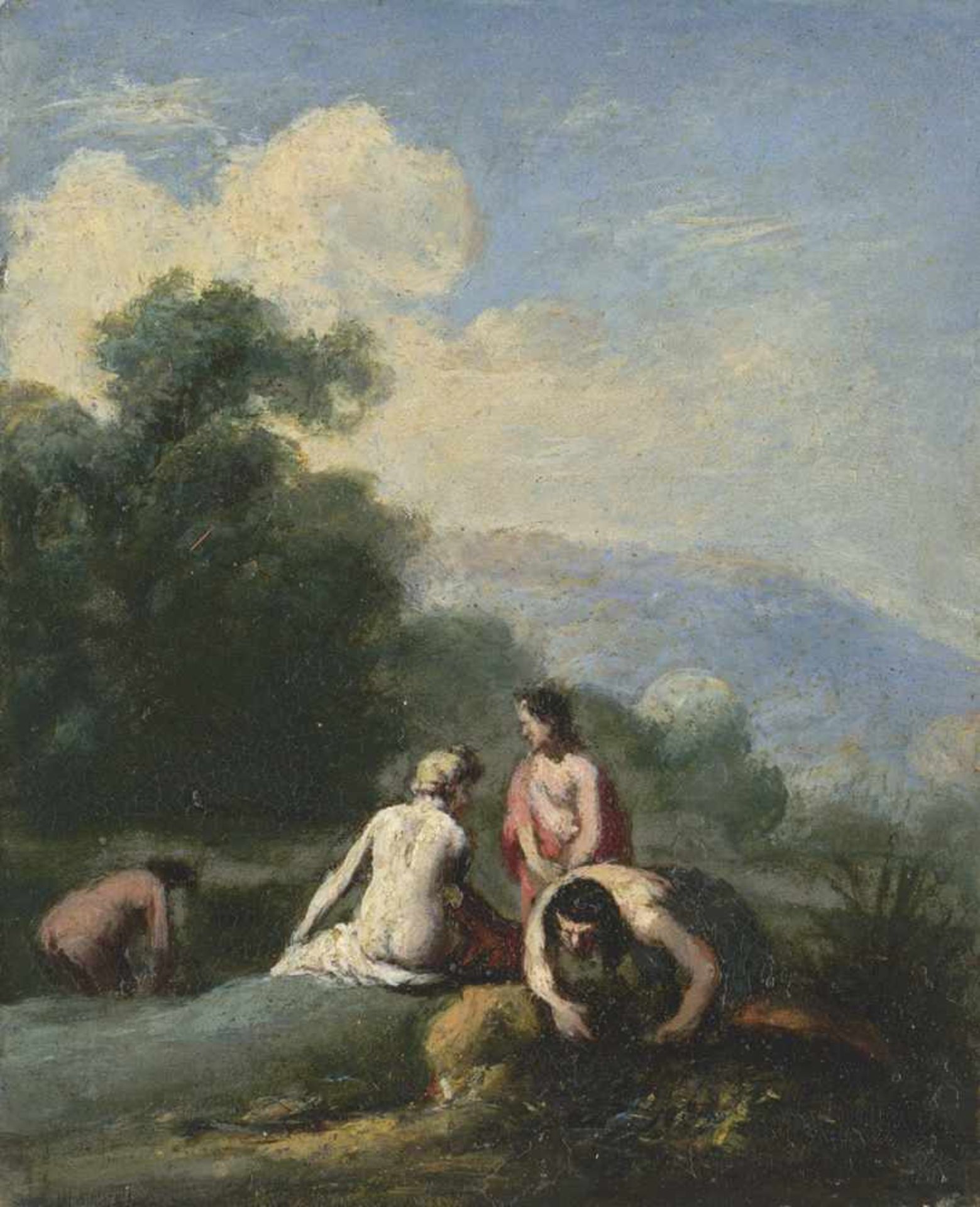 Poelenburgh, Cornelis van - zugeschrieben: Pan und Syrinx, Campagna mit badenden - Image 2 of 2