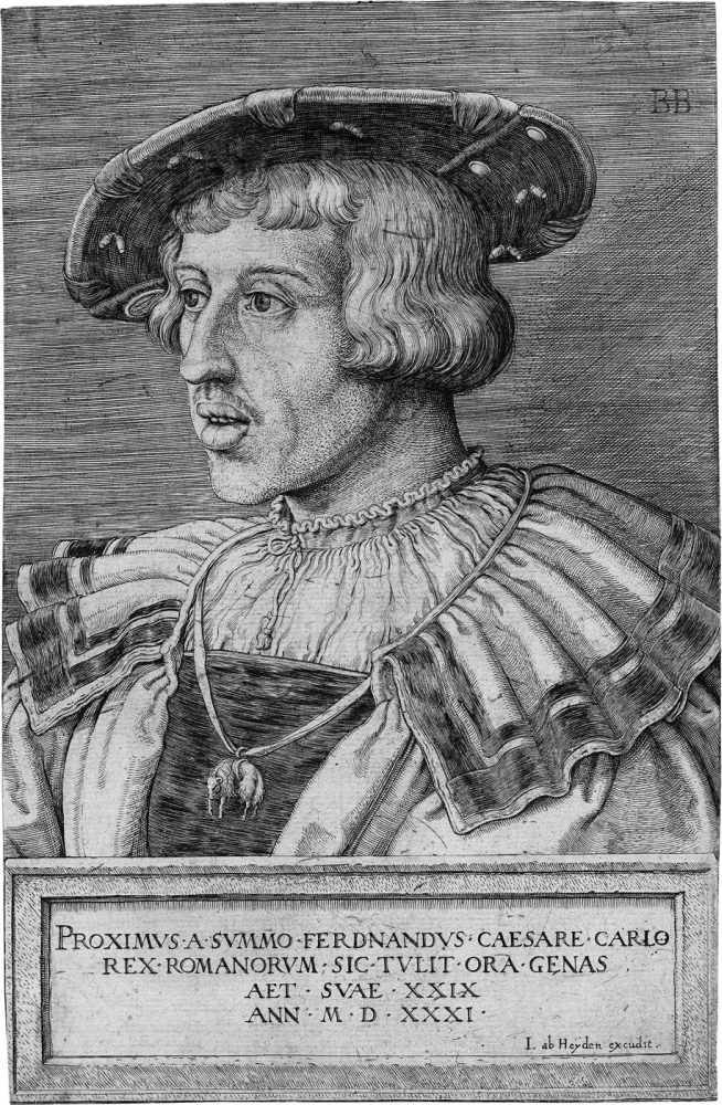 Beham, Barthel: Bildnis Kaiser Karl V.Bildnis Kaiser Ferdinand I. Kupferstich. 20,9 x 13,8 cm. 1531.