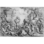 Podestà, Giovanni Andrea: BacchanalBacchanal mit trunkenen Satyrn und Kindern. Radierung. 26,3 x