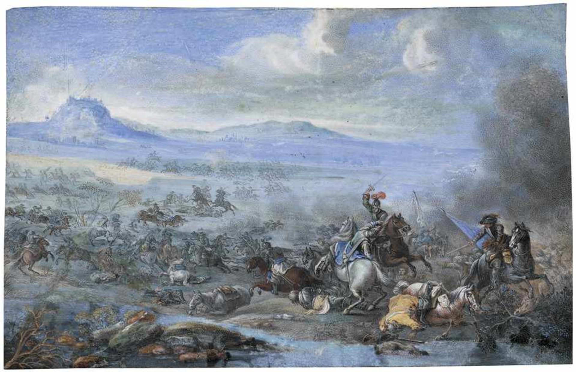 Deutsch: um 1660. Reitergefecht zwischen Christen und Türken, Schlachtengetümmelum 1660. - Image 2 of 2