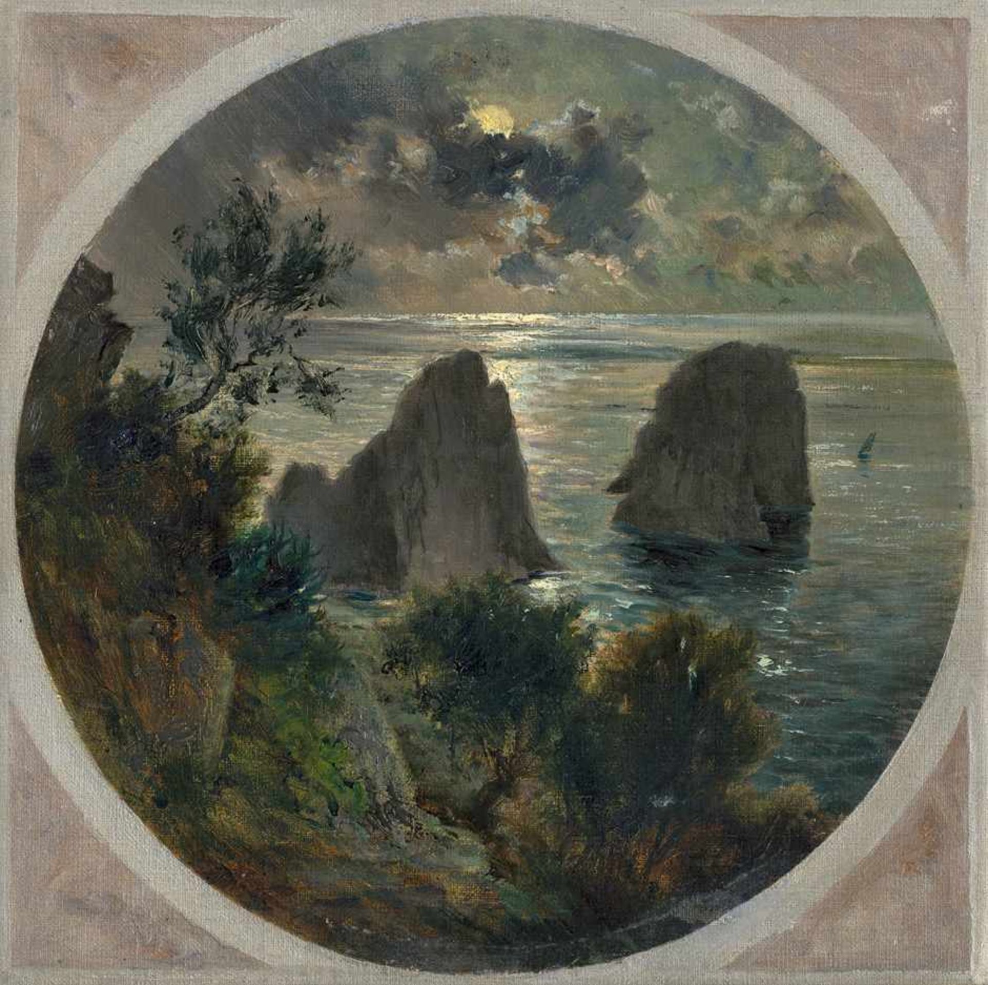 Flamm, Albert - zugeschrieben: Die Faraglioni vor Capri im Mondscheinzugeschrieben. Die Faraglioni