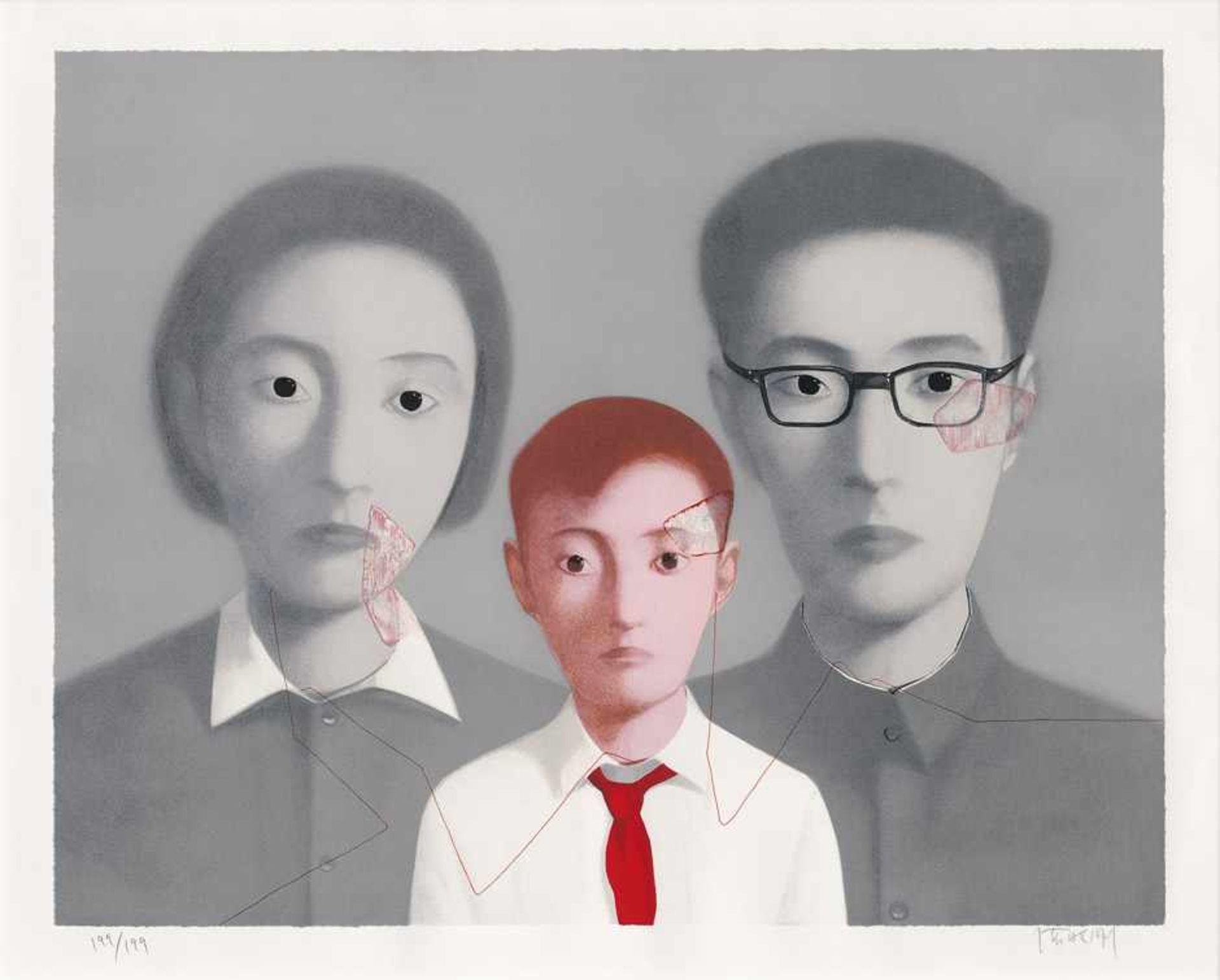 Zhang Xiaogang: My big familyMy big familyFarblithographie auf Velin. 2003.57 x 72 cm (70,5 x 82,5