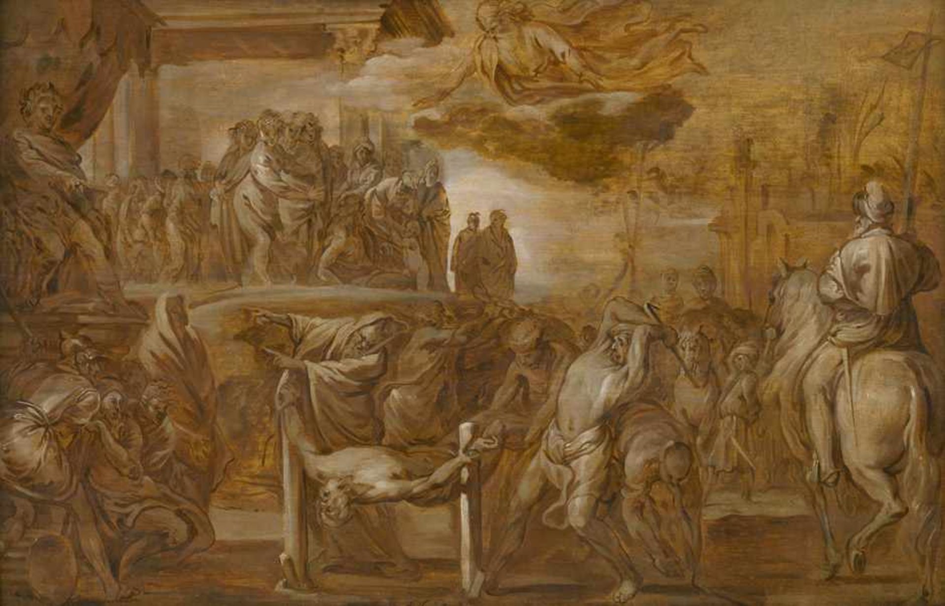 Jansen, A.: Das Martyrium eines HeiligenDas Martyrium eines Heiligen.Öl auf Holz. 56,3 x 86,8 cm. Am