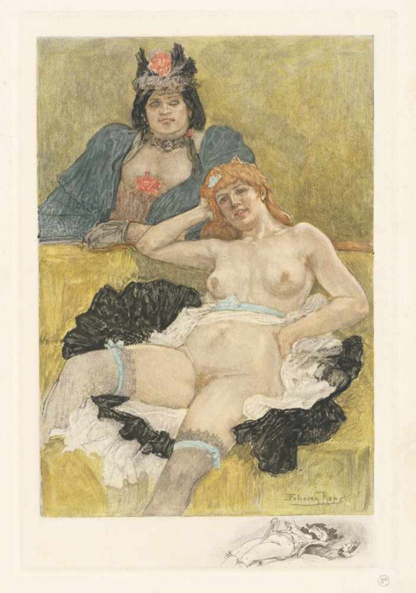 Rops, Félicien: Les deux amiesLes deux amies. Farbradierung. 36,8 x 25,3 cm. (1908). Mascha 861.