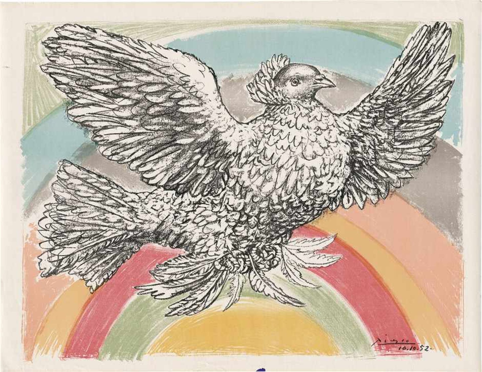 Picasso, Pablo: Colombe volant (à l'Arc-en-ciel)Colombe volant (à l'Arc-en-ciel)Farblithographie auf