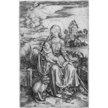 Dürer, Albrecht: Maria und die MeerlkatzeMaria mit der Meerkatze. Kupferstich. 18,8 x 12,1 cm. Um