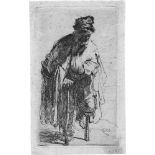 Rembrandt Harmensz. van Rijn: Der StelzfussDer Stelzfuss. Radierung. 11,2 x 6,6 cm. Um 1630. B. 179,