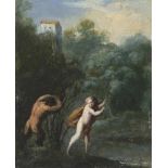 Poelenburgh, Cornelis van - zugeschrieben: Pan und Syrinx, Campagna mit badenden