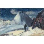 Büger, Adolf: Skifahrer vor der AbfahrtSkifahrer vor der AbfahrtÖl auf Karton.34 x 51,7 cm.Unten