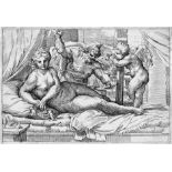 Carracci, Agostino - nach: Venus, Vulkan und Amornach. Venus, Vulkan und Amor. Radierung. 18,2 x