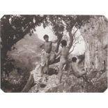 Gloeden, Wilhelm von: Three nude boys in Arcadian sceneThree nude boys in Arcadian scene. 1890s.