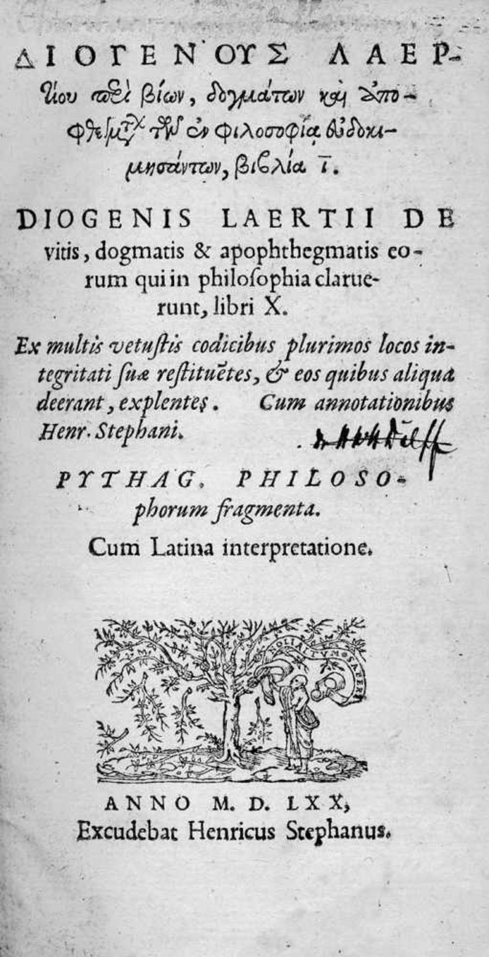 Diogenes Laertius: Peri bion, dogmaton kai apophthegmatonDiogenes Laertius. Peri bion, dogmaton