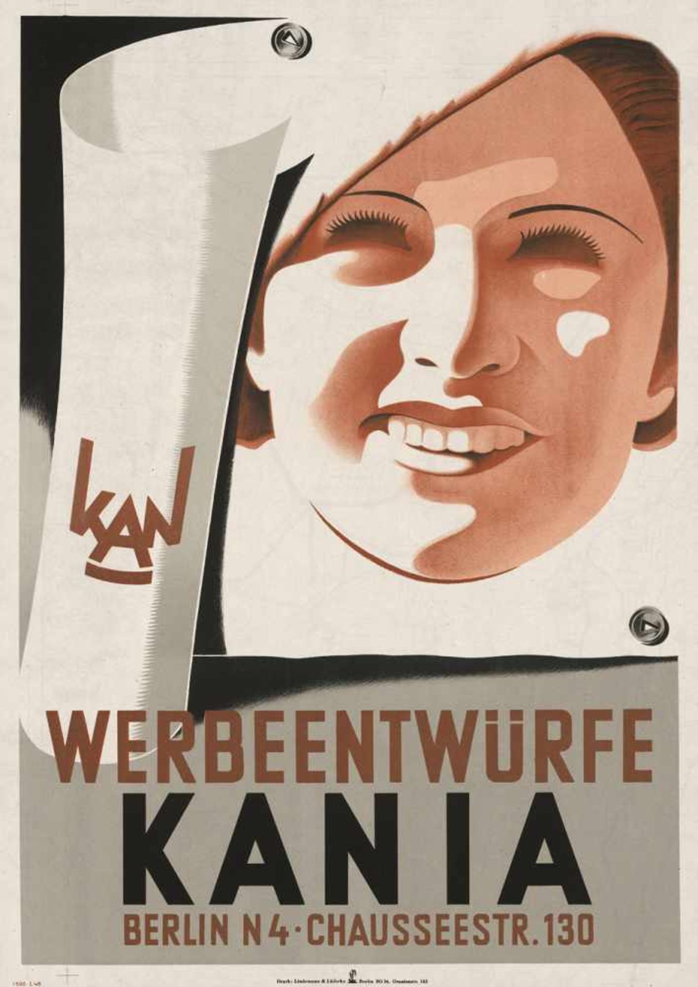 Kan: Werbeentwürfe Kania BerlinKan. Werbeentwürfe Kania Berlin N4, Chausseestr. 130.