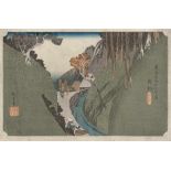Hiroshige, Utagawa: Utsu no yama Okabe (japonice: "Der Berg Utzu") aus "53 Stationen des Tokaido".