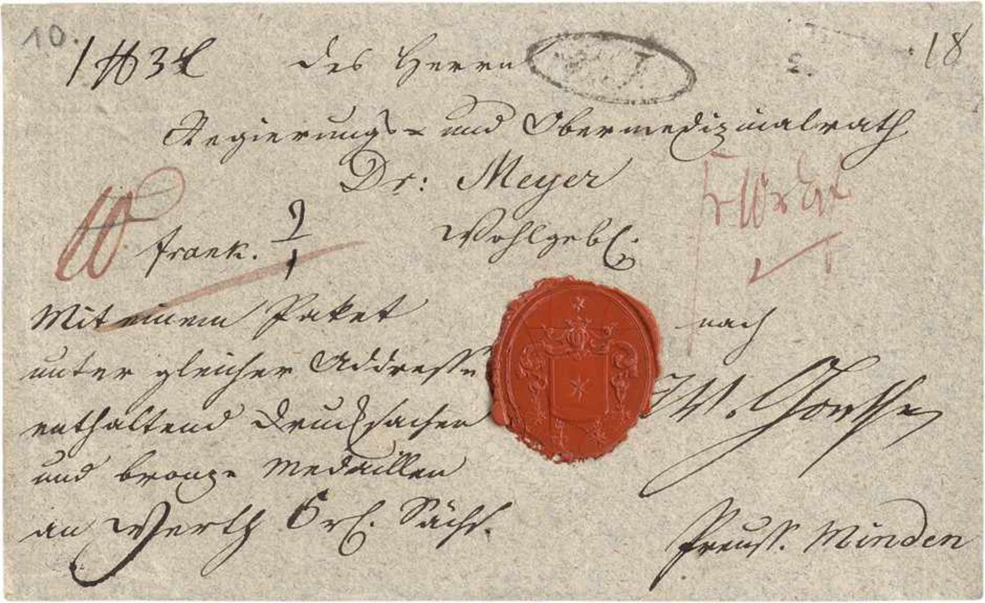 Goethe, Johann Wolfgang von: Signiertes Adressblatt- Eigh. Signatur "JW. Goethe" auf der