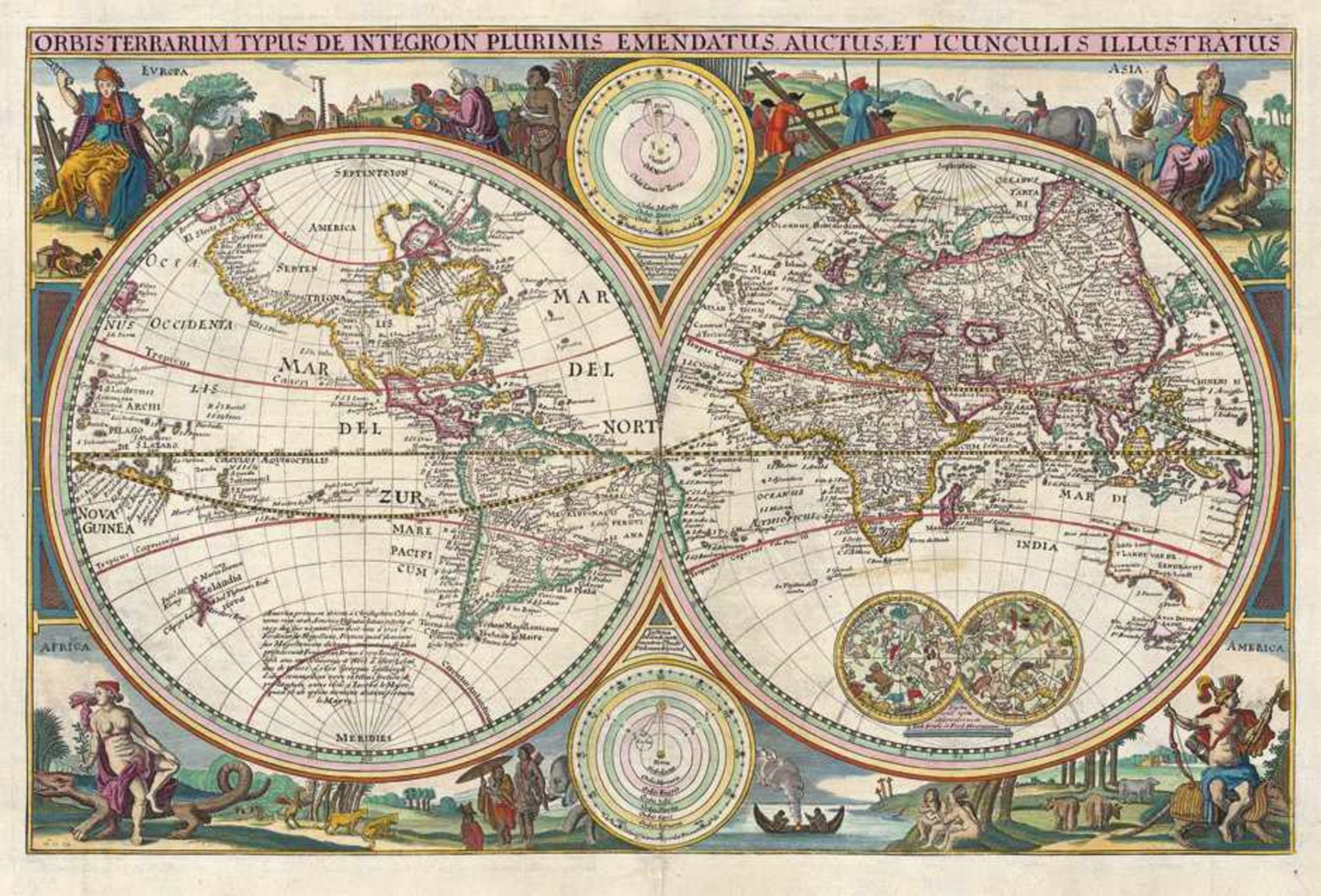 Weltkarte und Visscher, Nicolaes: Orbis terrarum typis de integro in plurimis emendatusWeltkarte.