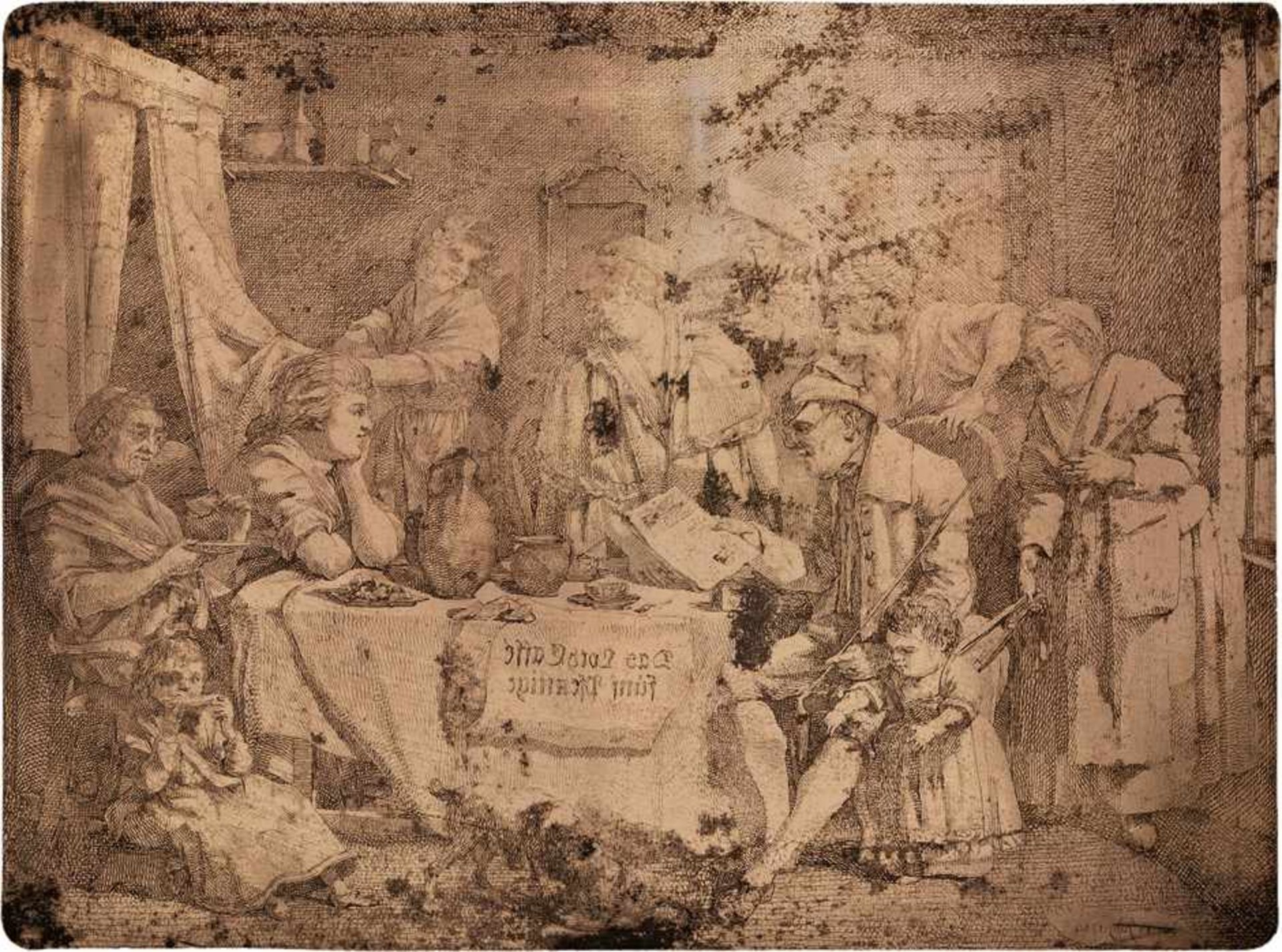 Schadow, Johann Gottfried: Orig. Kupferdruckplatte mit der Darstellung der FamiliengruppeDie