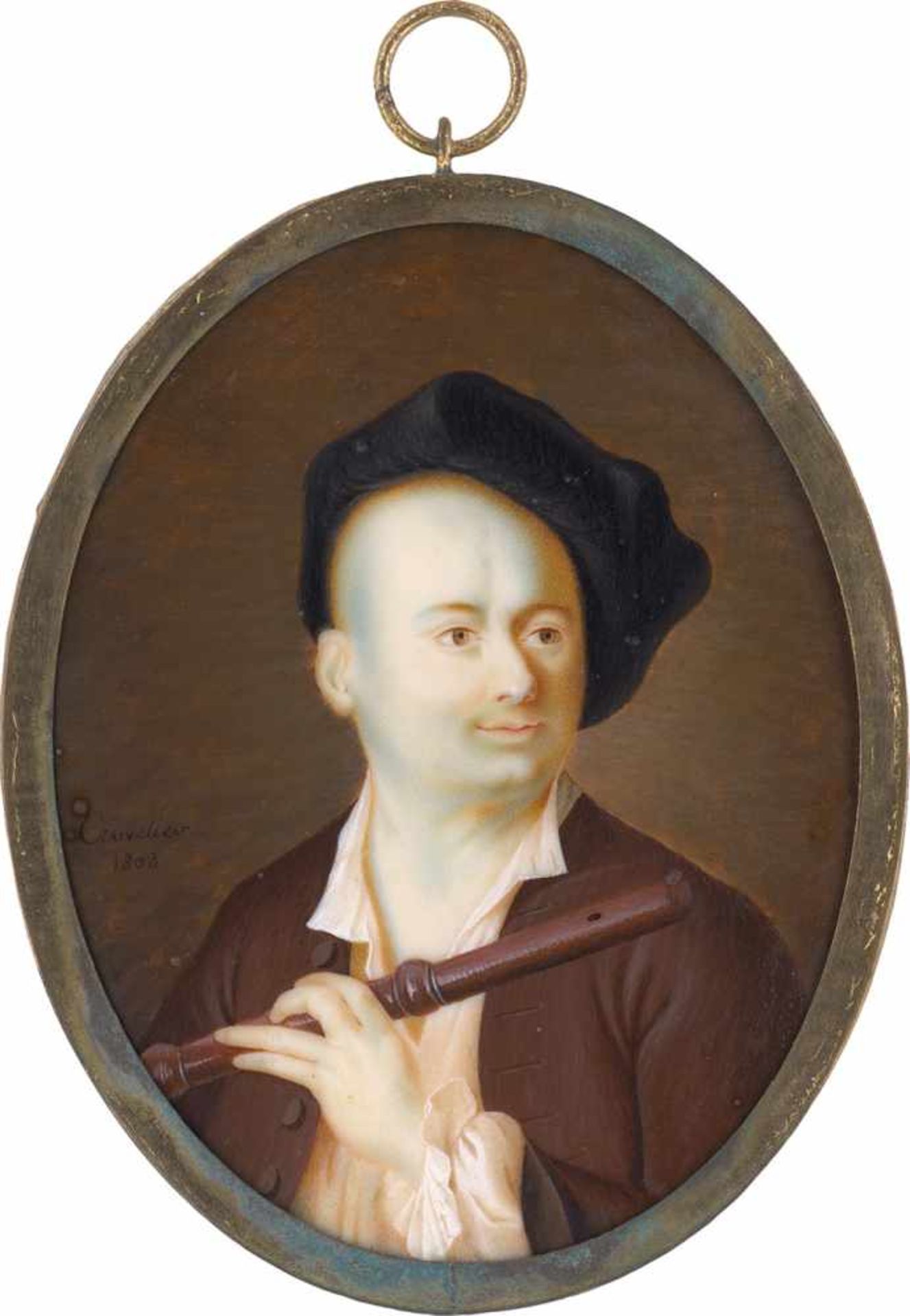 Cruvelier: Bildnis eines jungen Flötenspielers mit schwarzer MützeBildnis eines jungen