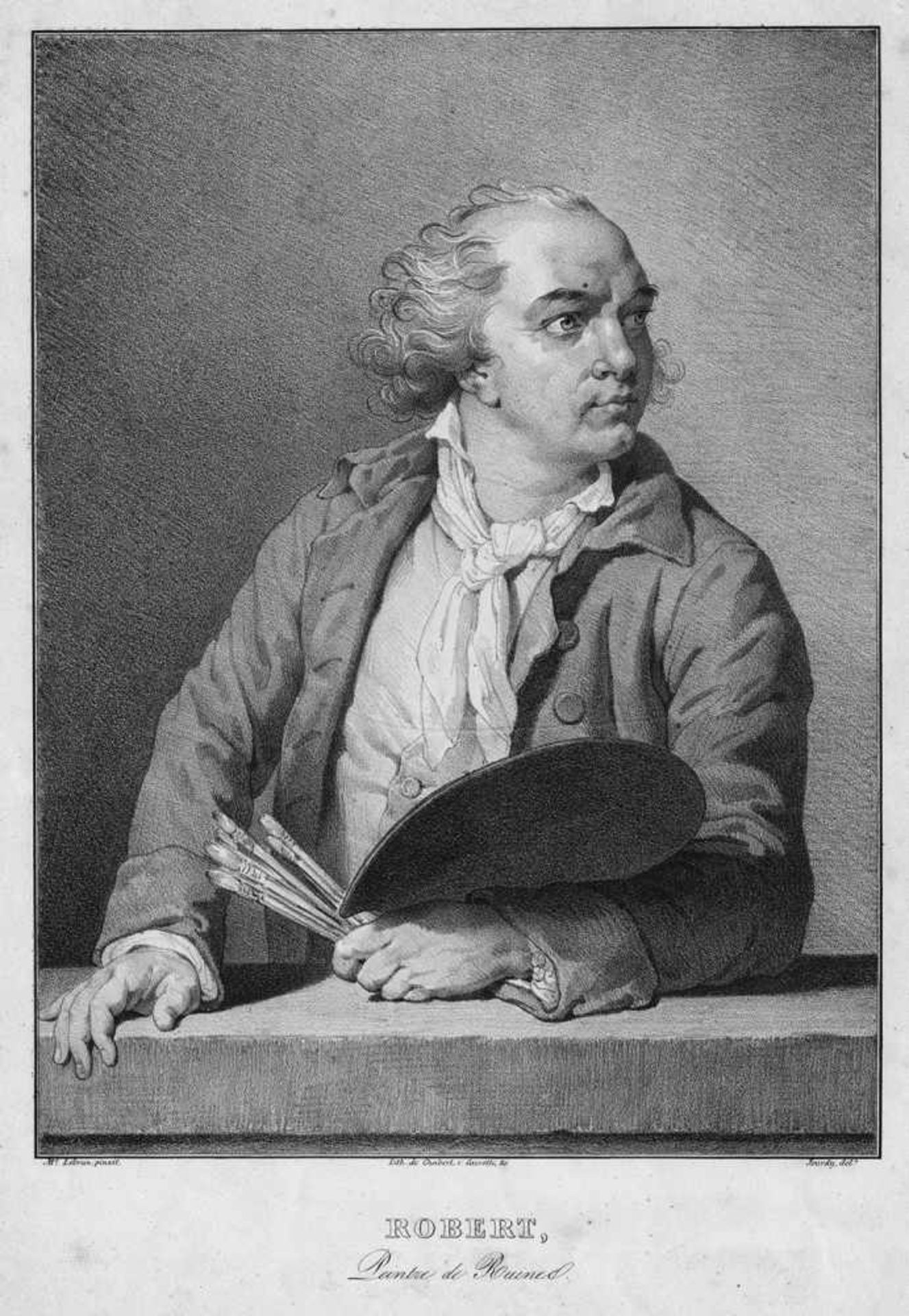 Jourdy, Paul: Bildnis des Malers Hubert RobertBildnis des Malers Hubert Robert. Kreidelithographie