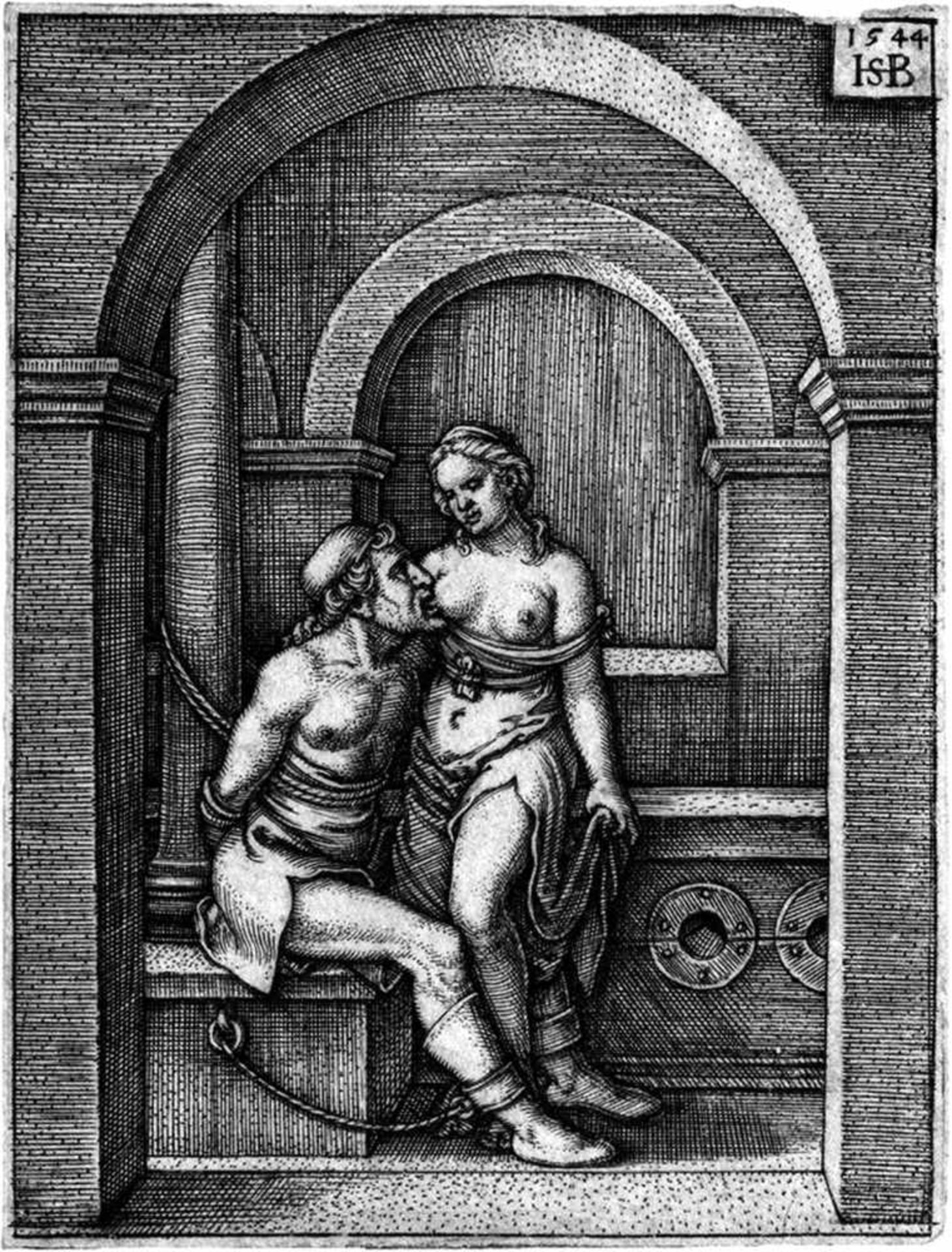 Beham, Hans Sebald: Cimon und PeroCimon und Pero. Kupferstich. 6,1 x 4,6 cm. 1544. B. 74, Pauli