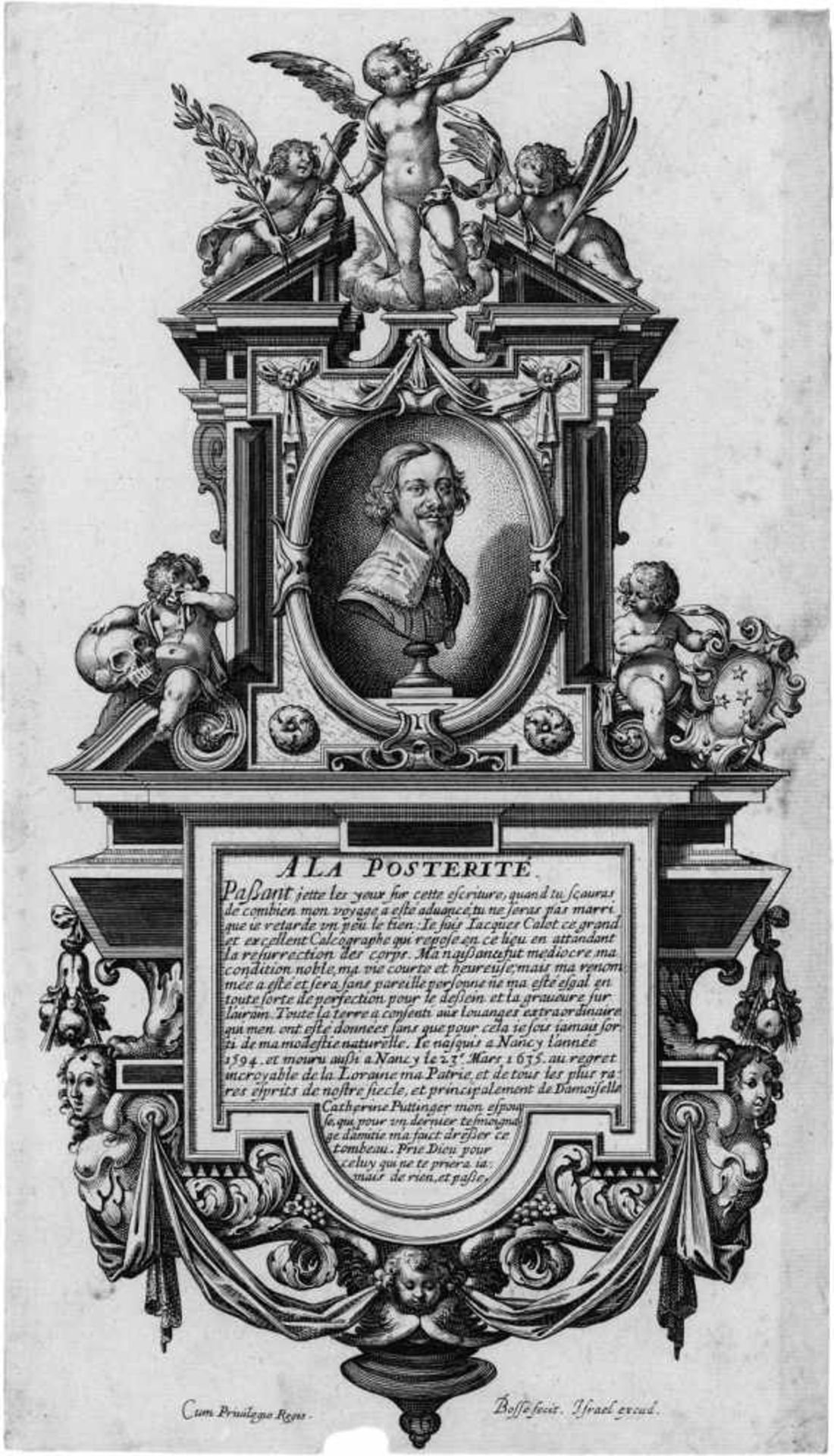 Bosse, Abraham: Epitaph für Jacques CallotEpitaph für Jacques Callot. Radierung. 24,5 x 13,8 cm.