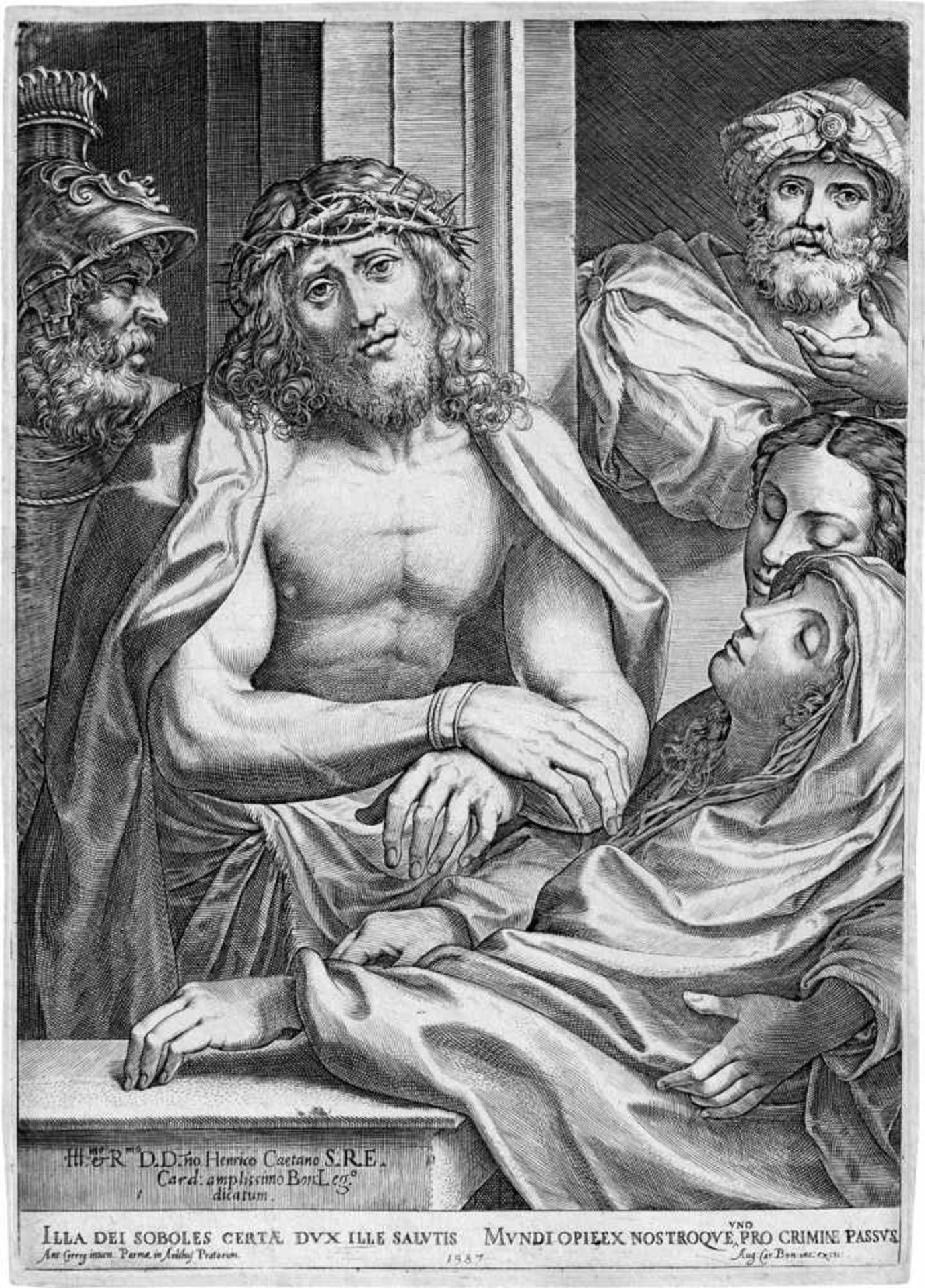 Carracci, Agostino: Ecce HomoEcce Homo. Kupferstich nach Correggio. 37,5 x 26,7 cm. 1587. B. 20,