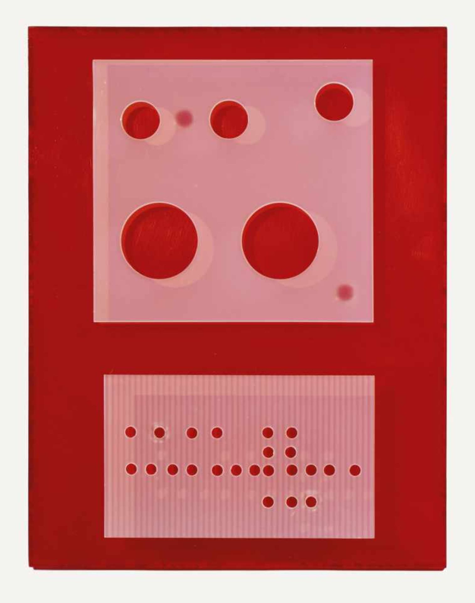 Schöffer, Nicolas: "Resevad 1 x 31""Resevad 1 x 31"Farbiges Plexiglasrelief. 1963.29 x 22,5 x 4 cm.