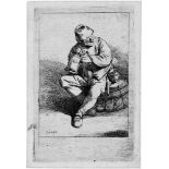 Bega, Cornelis: Der TrinkerDer Trinker. Radierung. 10,3 x 6,6 cm. B. 16, Dutuit 16, Hollstein 16