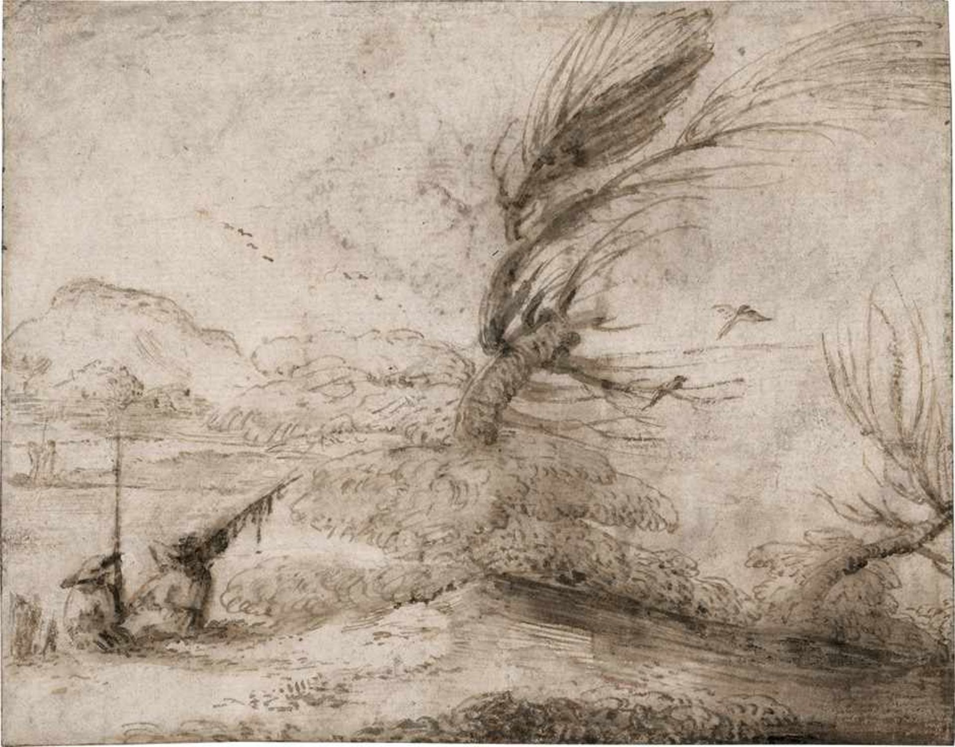Guercino - Nachfolge: Weite Landschaft mit Weiden und FischernNachfolge. Weite Landschaft mit Weiden