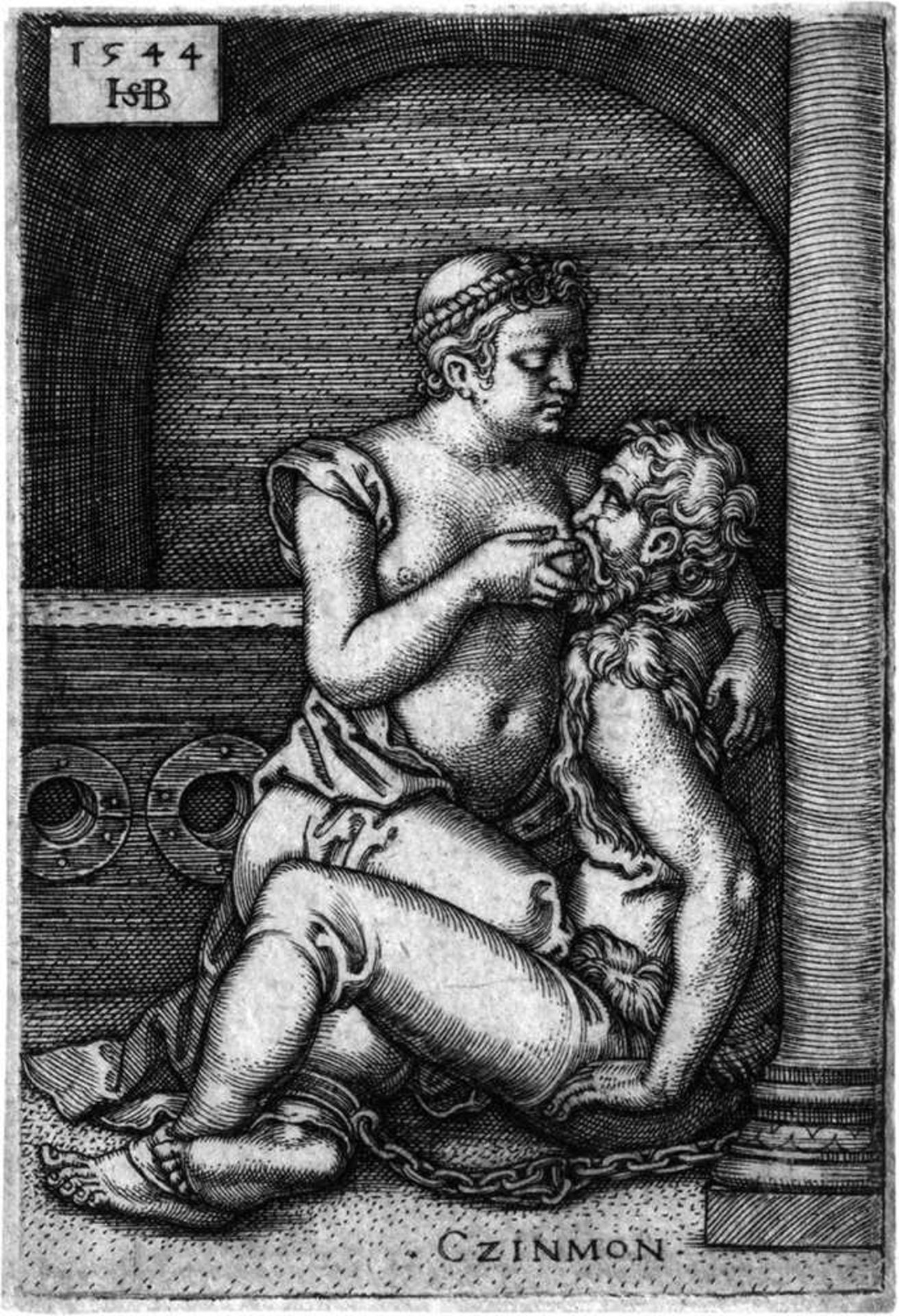 Beham, Hans Sebald: Cimon und PeroCimon und Pero. Kupferstich. 7,1 x 4,8 cm. 1544. B. 75, Pauli