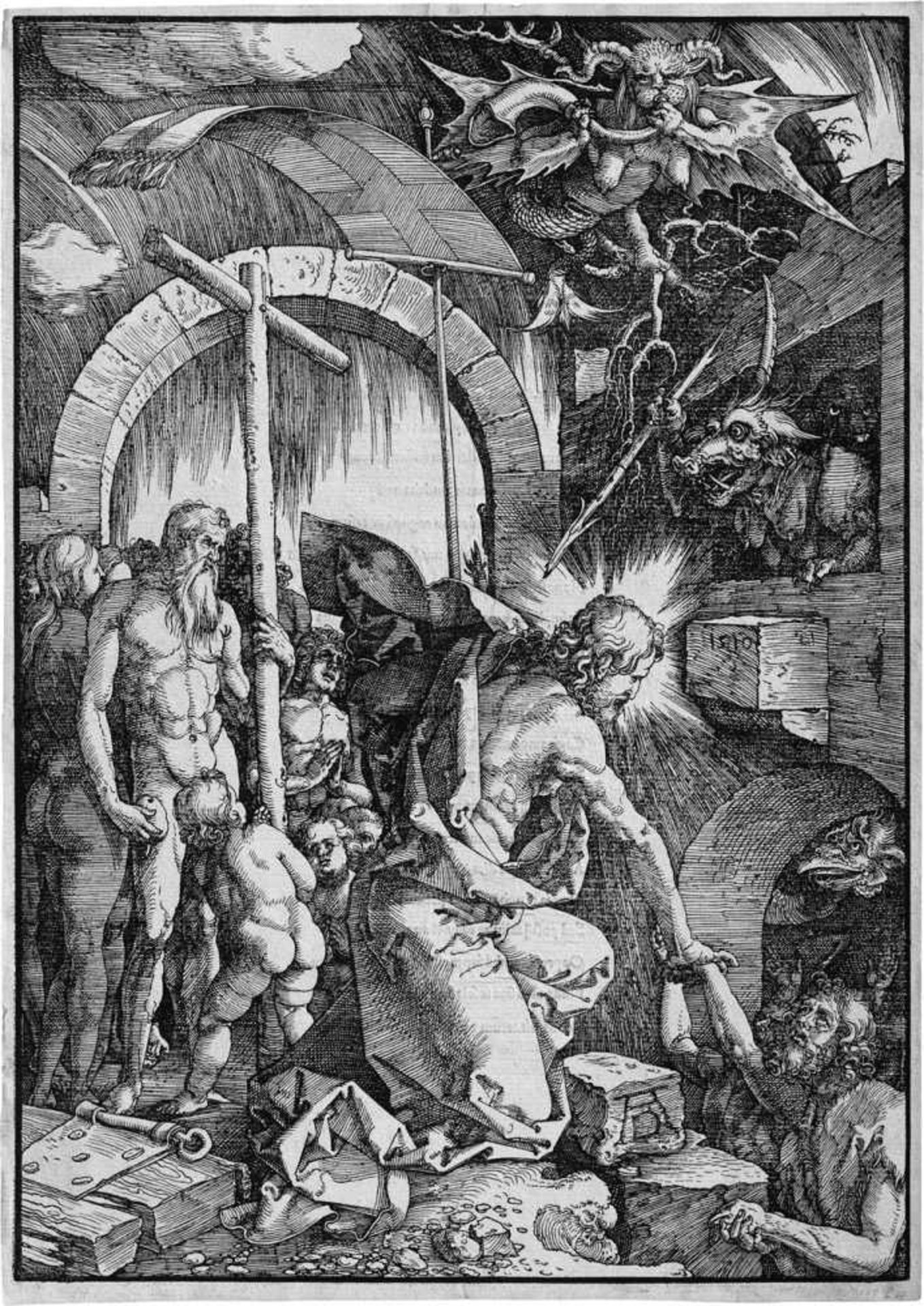 Dürer, Albrecht: Christus in der VorhölleChristus in der Vorhölle. Holzschnitt. 39,8 x 28 cm.
