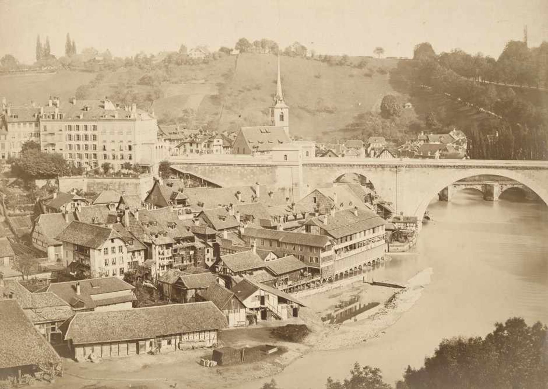 Fribourg: Panorama of Fribourg, SwitzerlandPhotographer unknown. Large two-part panorama of