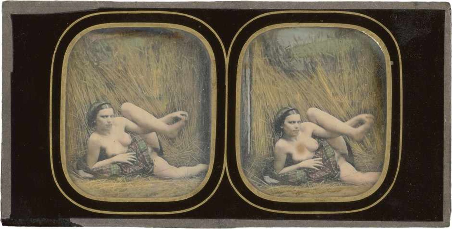 Daguerreotypes: Reclining semi-nude womanReclining semi-nude woman. 1850s. Stereo daguerreotype,