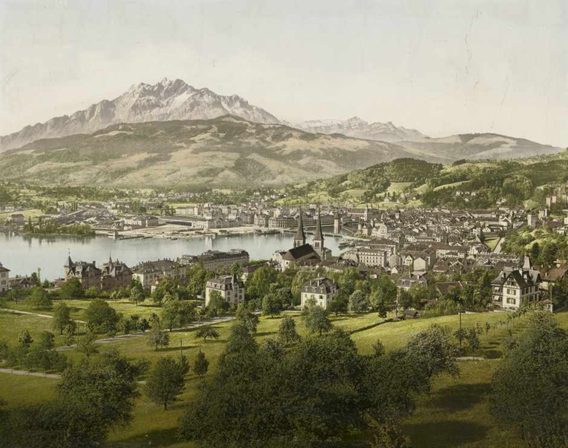 Photochrome: View of LucernView of Lucern. Circa 1900. Large-format photochrome. 42 x 53 cm (49 x 57