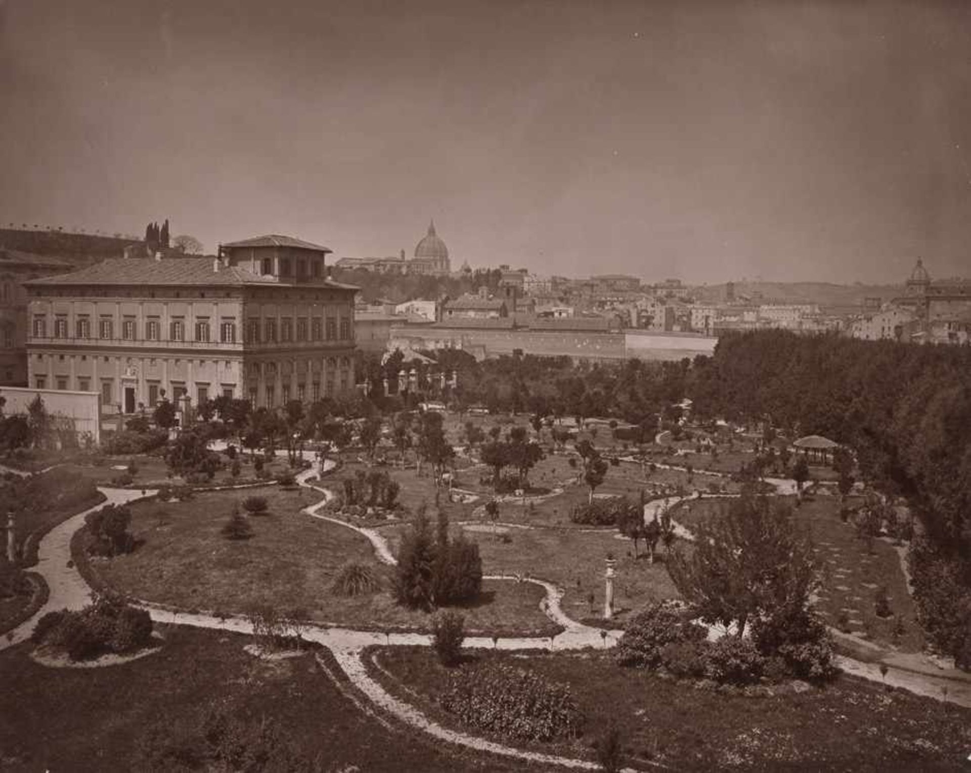 Braun & Cie, Adolphe: View of Rome with Villa Farnesina and gardensView of Rome with Villa Farnesina