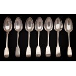 A set of five George IV Irish silver Fiddle pattern dessert spoons, maker Samuel Neville, Dublin,
