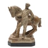 Charles Vyse, a large pottery equestrian figure 'The Horse Fair': covered in a light ash glaze,