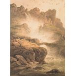 Francis Nicholson [1753-1844]- Pistyll Rhaeadr waterfalls,:- watercolour 39 x 28cm. * Provenance.