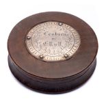 A Welsh treen and silver inset circular snuff box: with welsh inscription, 'B Hodd Knight Peer,