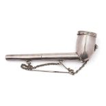 A 19th century silver plated pipe carrying case: with hinged lid and folding flap for the bowl and