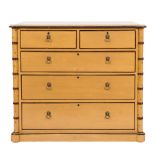 A light brown painted rectangular chest:, with projecting simulated bamboo columns,