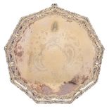 A late Victorian plated presentation tray: inscribed, of polygonal outline,